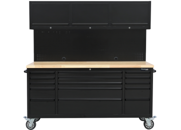 MOBILE WORKSTATION WITH OVERHEAD CABINETS - 15 DRAWERS - BLACK