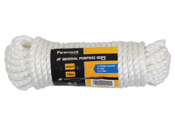 12MM X 20M TWISTED ROPE - WHITE